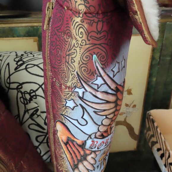 ED HARDY KNEE HIGH LINED BOOTS NEW wotag - Picture 4 of 15